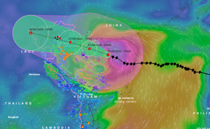 Dự báo hướng đi và vùng ảnh hưởng bão Yagi. Ảnh: Hệ thống giám sát thiên tai