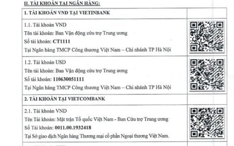 NNóng: Cập nhật số tài khoản của Trung ương tiếp nhận ủng hộ đồng bào bị thiệt hại do cơn bão số 3